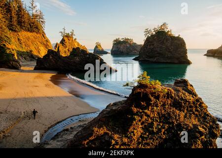 Küste bei Sonnenuntergang, Samuel H. Boardman State Park, Brookings, Oregon, USA Stockfoto