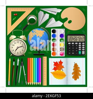 Schulartikel eingestellt . Isolierte Objekte, Vektor . Stock Vektor