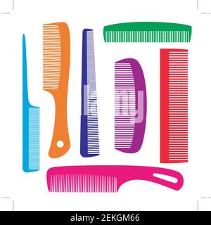 Set Kammaufsätze für Haare. Isolierte Objekte. Vektorbild. Stock Vektor