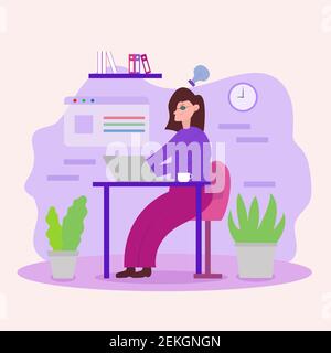 Illustration Vektor-Design von Frauen arbeiten auf Laptop Stock Vektor