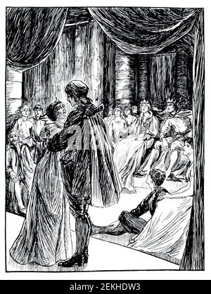 Szene aus Shakespeares Drama Hamlet von Ethel Sowels of Thetford, Norfolk, Linienillustration von 1900 The Studio an Illustrated Magazine of Fine and Stockfoto