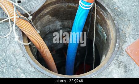 Kanalbau auf Straßen in Seoul, Korea Stockfoto