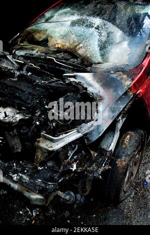 Feuer beschädigt Auto, Barcelona, Spanien. Stockfoto