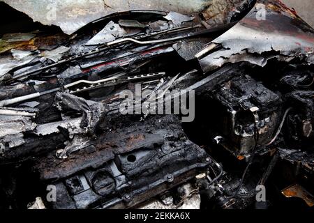 Feuer beschädigt Auto, Barcelona, Spanien. Stockfoto