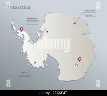 Antarktiskarte, administrative Teilung mit Namen, blau weiße Karte Papier 3D Vektor Stock Vektor