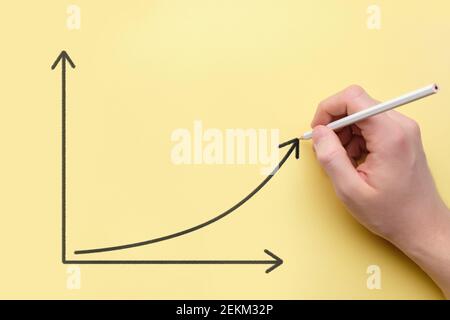 Person zeichnet ein Diagramm des Wachstums mit einem Bleistift. Erfolgskonzept Stockfoto