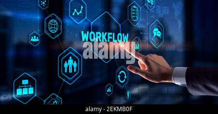Workflow Repeatability Systematisation Buisness Prozess. Business Technology Internet. Stockfoto