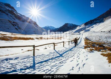 Der Aconcagua Provincial Park befindet sich im Nordwesten der Provinz Mendoza, Abteilung Las Heras, liegt 165 km von der Stadt Mendoza entfernt Stockfoto