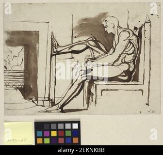 Johann Heinrich Füsli (1741-1825), sitzender Nyegenmann mit rechter Beinstütze für einen Kamin, um 1789 Stockfoto