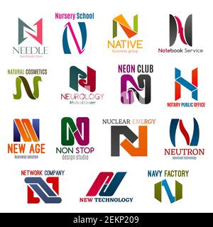 Firmenidentitätsbrief N Geschäftssymbole. Vector Shopping und Bildung, Service, Schönheit und Medizin, Unterhaltung. Jurisprudenz und Design, ENER Stock Vektor
