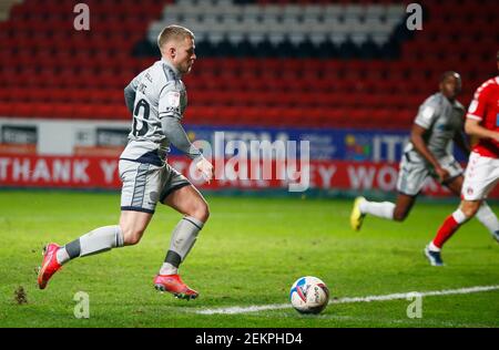 Woolwich, Großbritannien. Februar 2021, 23rd. WOOLWICH, Vereinigtes Königreich, FEBRUAR 13: Danny Rowe von Burton Albion während Sky Bet League One zwischen Charlton Athletic und Burton Albion2at The Valley, Woolwich am 23rd Februar, 2021 Credit: Action Foto Sport/Alamy Live News Stockfoto