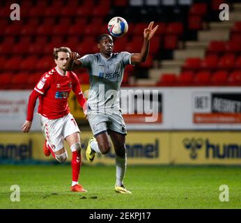 Woolwich, Großbritannien. Februar 2021, 23rd. WOOLWICH, Vereinigtes Königreich, FEBRUAR 13: Lucas Akins von Burton Albion während der Sky Bet League One zwischen Charlton Athletic und Burton Albion2at The Valley, Woolwich am 23rd Februar, 2021 Credit: Action Foto Sport/Alamy Live News Stockfoto