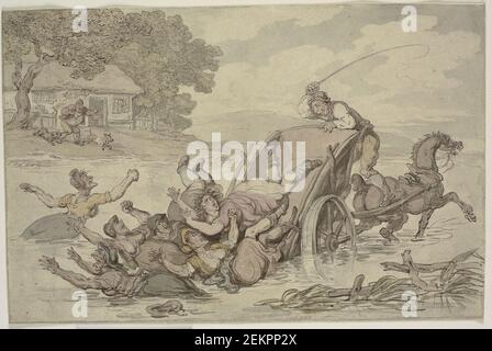 Thomas Rowlandson (1757-1827), EIN Kaerre mit Frauen Herde in der Mitte einer Wasserbiene, Anfang des 19th. Jahrhunderts Stockfoto