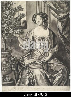Thomas Watson (1748-1781), Frau, sitzend an einer Vase mit Blumen. Die Dame Elisabeth Jones nach Sir Peter Lely, 1748-1781 Stockfoto