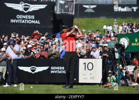 Pacific Palisades, Kalifornien, USA. Februar 2020, 16th. TIGER WOODS während der LA Genesis Open im Riviera Country Club. Quelle: Jon Gaede/ZUMA Wire/Alamy Live News Stockfoto