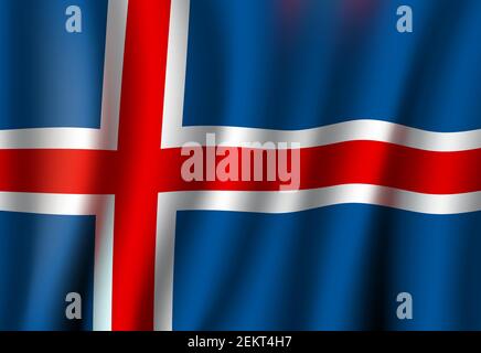 Island Flagge, 3D realistisches gewelltes Banner. Vektor Island Nationalflagge, Reykjavik Unabhängigkeitstag Symbol des blauen, weißen und roten Kreuzes Hintergrund Stock Vektor