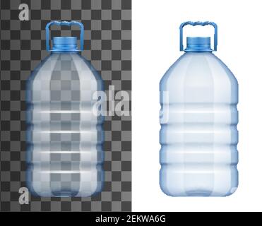 Große Wasserflasche mit Griff isoliert auf weiß und transparent. Vector Kunststoff-Wasserbehälter Mockup, leere Packung, um Flüssigkeiten mit Kappe zu speichern. Vorlage Stock Vektor