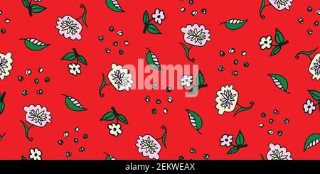 Blumen und Samen Doodle nahtlose Vektor-Muster Stock Vektor