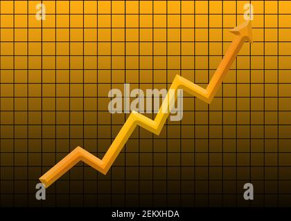 Grafik zum Finanzwachstum. Gelber Pfeil nach oben 3D Abbildung. Stockfoto