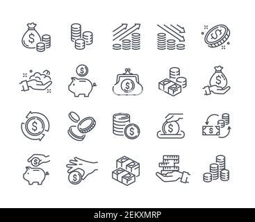 Sammlung von Münzen, Geld, Gewinn bezogene Symbole Stock Vektor