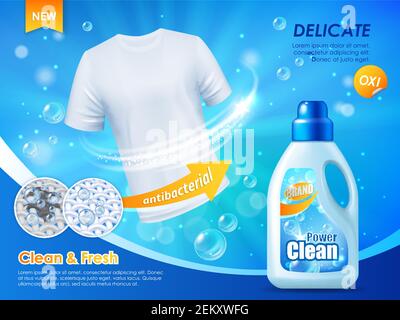 Waschmittelflasche mit Griff 3D Mockup von flüssigem Waschpulver Vektor-Design. Fleckenentferner oder Reiniger Kunststoffbehälter realistische Vorlage w Stock Vektor