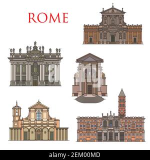 Architektur in Rom, Italien Reise Sehenswürdigkeiten. Vektor Santa Maria della Vittoria und Andrea al Quirinale Kirche, Basilica di Maria M Stock Vektor