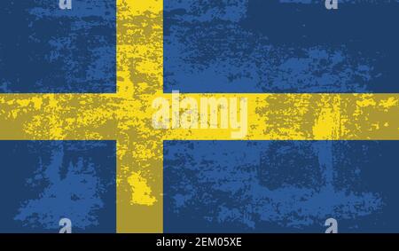 Schweden Flagge mit winkender Grunge Textur. Vektorhintergrund. Stock Vektor