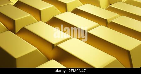 Simulierter Goldbalken auf schwarzem Hintergrund, 3D Rendering. Stockfoto