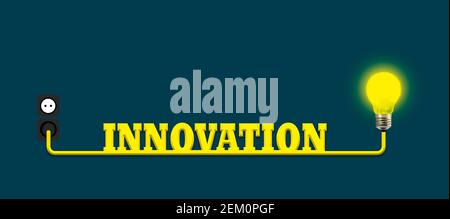 Illustration von Innovation Konzept. Glühbirne Innovation Typografie. Konzeptionelle Erfindung abstrakter Hintergrund Stockfoto