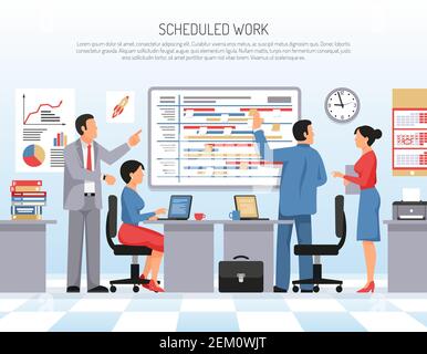 Kollegen planen und planen Arbeit im Büro flache Vektor-Illustration Stock Vektor