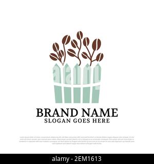 Kaffeegarten Logo Designs Inspirationen, Schönheit Kaffee Bauernhof Logo Vektor Illustration Stock Vektor
