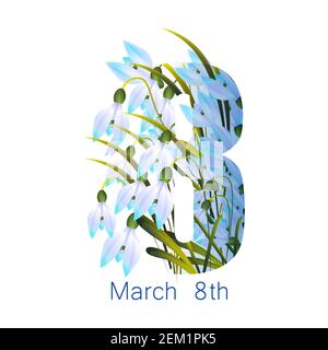 Womens Day 8 märz Feiertagsfeier Banner Flyer oder Gruß Karte mit Blumen in der Zahl acht Form Vektor-Illustration Stock Vektor