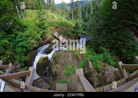 Fischauge Blick auf den Triberg Wasserfall im Schwarzwald in Deutschland Stockfoto