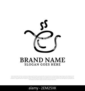 Einfache Linie Kunst Tee Topf Logo Design Idee, E Initial Logo Designs Vektor Illustration Stock Vektor