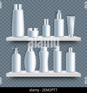 Weiß blank Badezimmer kosmetische Flasche mockup Set, Vektor-Illustration Stock Vektor