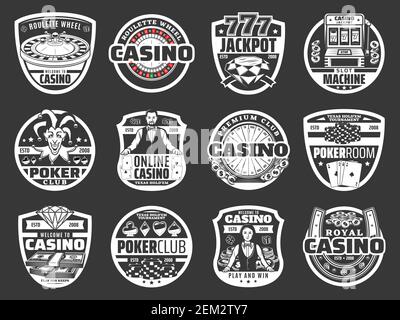 Casino Poker Spiel, Roulette Jackpot Geldgewinn, goldene Münzen Splash. Vektor Online Casino Glücksspiel Spiel und Glücksrad Glückliche Spielautomat, spielen Stock Vektor