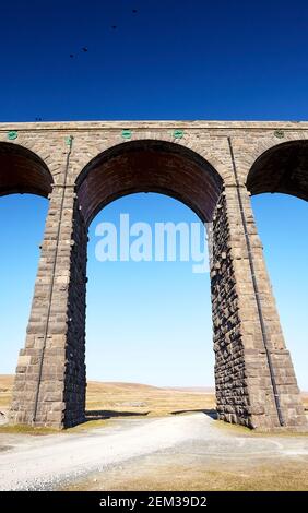 Ribblehead Viadukt eingewölbter Torbogen im Porträt. Stockfoto