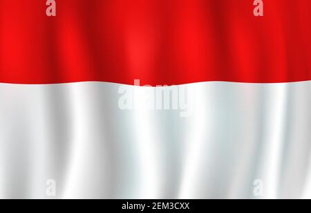 Indonesien Flagge, 3D realistisches gewelltes Banner. Vektor Südostasien Land Nationalflagge, Indonesien republik Stadt-Staat Symbol der roten und weißen Streifen o Stock Vektor
