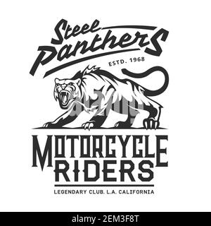 Motorrad Biker Club Emblem, Motorrad-Rennen und Gang Custom Garage Symbol. Vector Steel Panthers legendären amerikanischen kalifornischen Biker Club Zeichen, gru Stock Vektor