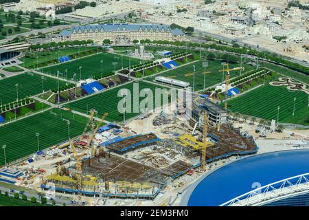 KATAR, Doha, Baustelle Sportpark Aspire Academy for Sports Excellence für FIFA WM 2022, bewässerte Grünfläche, auch Trainingslager des deutschen Fußballteams FC Bayern, FC Bayern Stockfoto