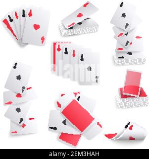 Spielkarten realistische Sammlung von Assen Herzen Spaten Spreads Layout Legt die Darstellung des isolierten Vektorgrafiks auf der Rückseite des Decks fest Stock Vektor