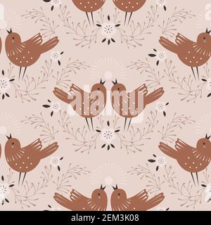 Nahtloses Muster mit Vögeln und Blumen im Vektor Stock Vektor