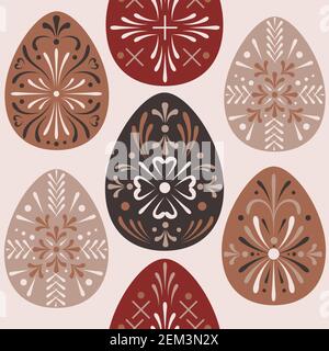 Handgezeichnetes nahtloses Muster von ostereiern in Vektor Stock Vektor