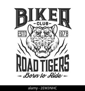 Biker Club Emblem, Tiger Klaue gerissen Symbol, benutzerdefinierte Motorrad-Rennfahrer und Motorrad-Rennen. Vector Toad Tigers Club Grunge T-Shirt-Print, Chopper Motorbi Stock Vektor