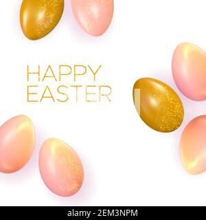 Frohe Ostern Hintergrund mit realistischen ostereiern. Vorlage für Einladungskarte, Banner, Poster mit ostereiern. Vektorgrafik Stock Vektor