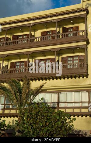 Traditionelle Balkone in Santa Cruz de La Palma. La Palma. Spanien. Stockfoto