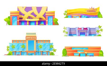 Casino Gebäude isoliert außen Design mit Parkplatz. Vector Glücksspiel Paläste, nitghclubs Poker zu spielen, Unterhaltungseinrichtungen. Fac Stock Vektor