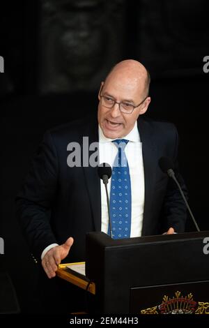 Hamburg, Deutschland. Februar 2021, 24th. Alexander Wolf (AfD), Vorsitzender der AfD-Fraktion, spricht während einer Sitzung des Hamburger parlaments im Rathaus. Quelle: Daniel Reinhardt/dpa/Alamy Live News Stockfoto