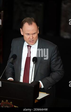 Hamburg, Deutschland. Februar 2021, 24th. Andy Grote (SPD), Senator des Innern Hamburgs, spricht während einer Sitzung des Hamburger Parlaments im Rathaus. Quelle: Daniel Reinhardt/dpa/Alamy Live News Stockfoto