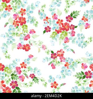 Zarte romantische nahtlose Aquarell Blumenmuster mit handgezeichneten Feld Wilde Blumen Stockfoto